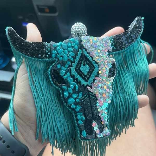 Aztec Bull Car Freshie, Turquoise Stone, Glitter Skull - Etsy