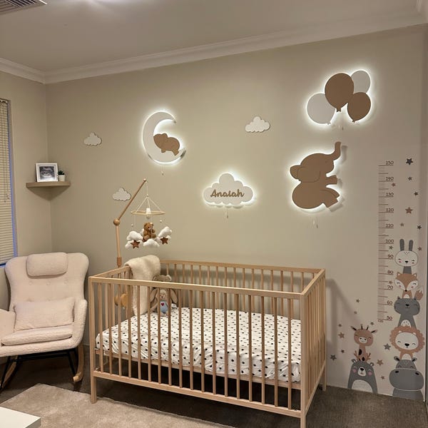 Set of 4 Baby Room Lamp, Nursery Night Light, Nursery Wall Art, Cloud ...