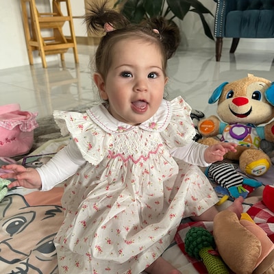 Pink Gingham Smocked Gown