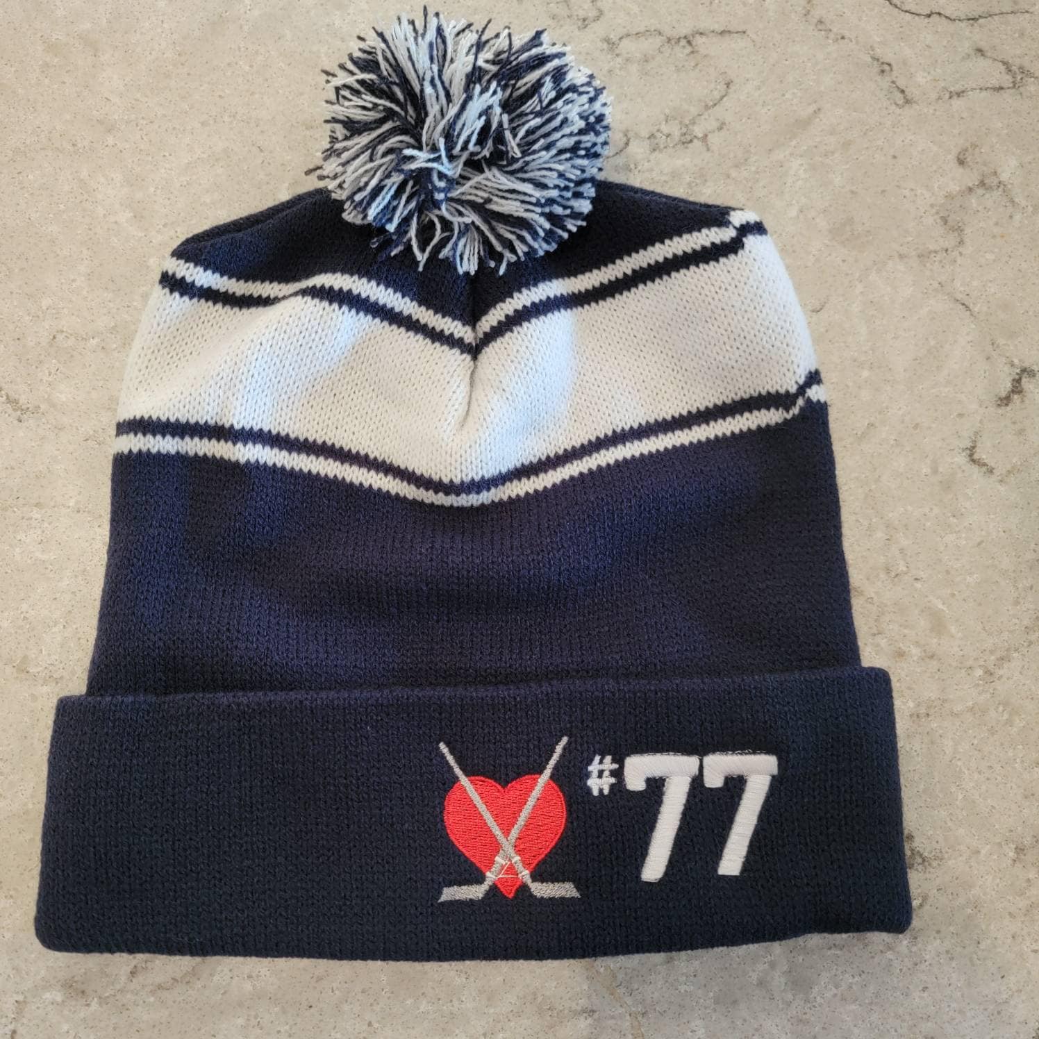 I Love Hockey. Personalized Hockey Hat. Pom Pom Beanie. Hockey Mom.  Winter Beanie. Kota couture