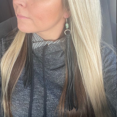 Black Long Leather Earrings Leather Fringe Earring Boho Earrings ...