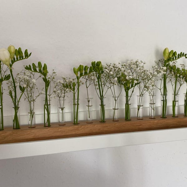 Kingdder Reagenzglas-Vase Aus Buchenholz – 4-teilig, Mit Magnet, Für Kühlschrank Oder Whiteboard – Deko Für Blumen, Kräuter & Fotos