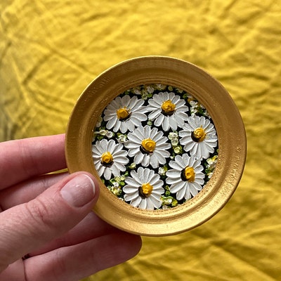 Daisy Miniature Painting Original Floral Art Small Round Artwork Mini ...