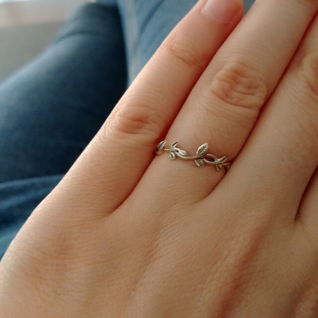 Sterling Silver Leaf Vine Ring With CZ - Nature Boho .925 Silver Band, Sizes 4-10