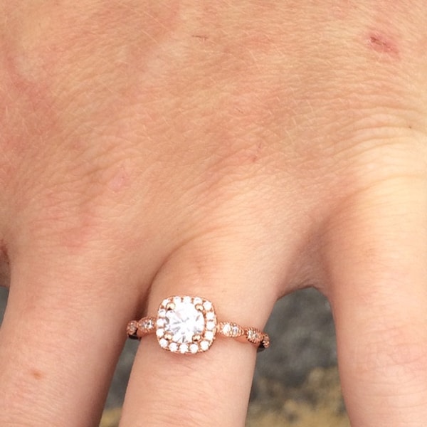 3/4 Ctw Halo Engagement Ring, Man Made Diamond Simulants, Art Deco Ring ...