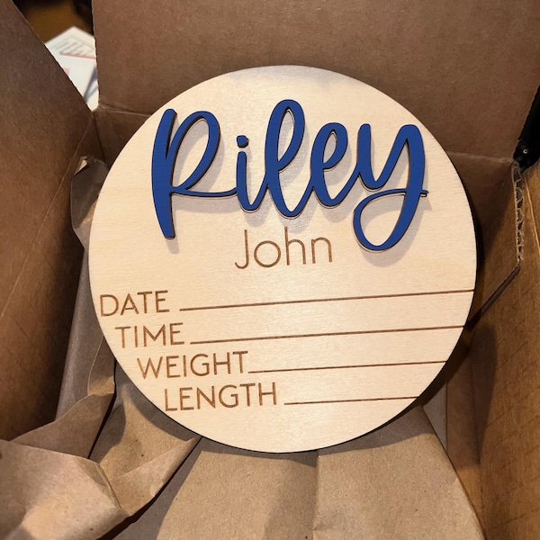 Baby Announcement Sign With Birth Stats | Matching Name Plate | Wood ...
