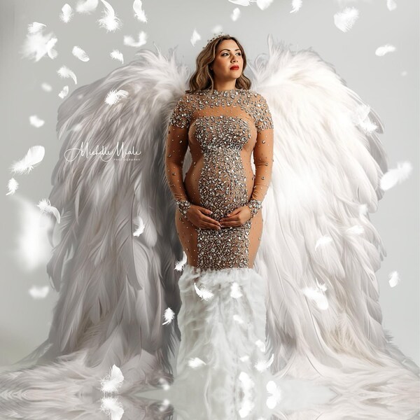 White Fluffy Angel Wings Digital Overlays, Maternity Backdrop Overlays ...