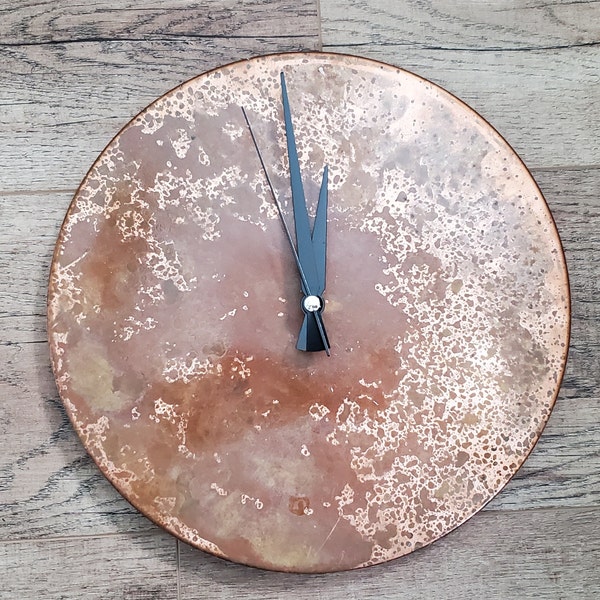 Art Deco Mid-Century Modern Patina Copper Wall Clock – Handmade – Silent Sweep – Copper Empire