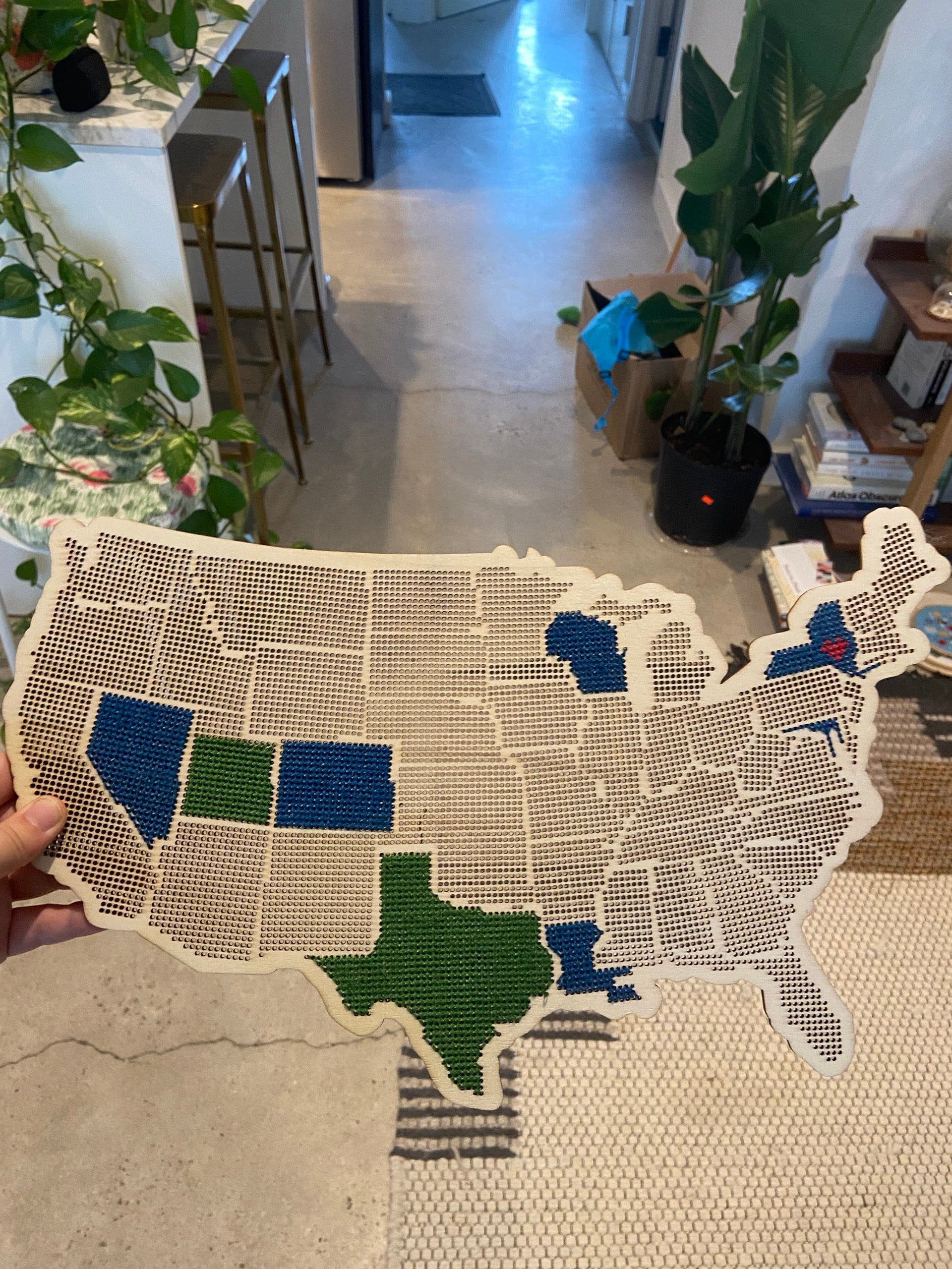 Stitchable Wooden US State Map | Cross Stitch & Embroidery United States Perforated Wood Map | Plywood Needlepoint Wedding or Moving Gift
