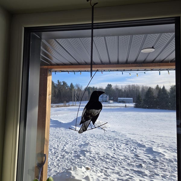 Raven Acchiappasole In Vetro Colorato - Corvo Nero Su Ramo, Decorazione Gotica Per Finestre, 16 Cm