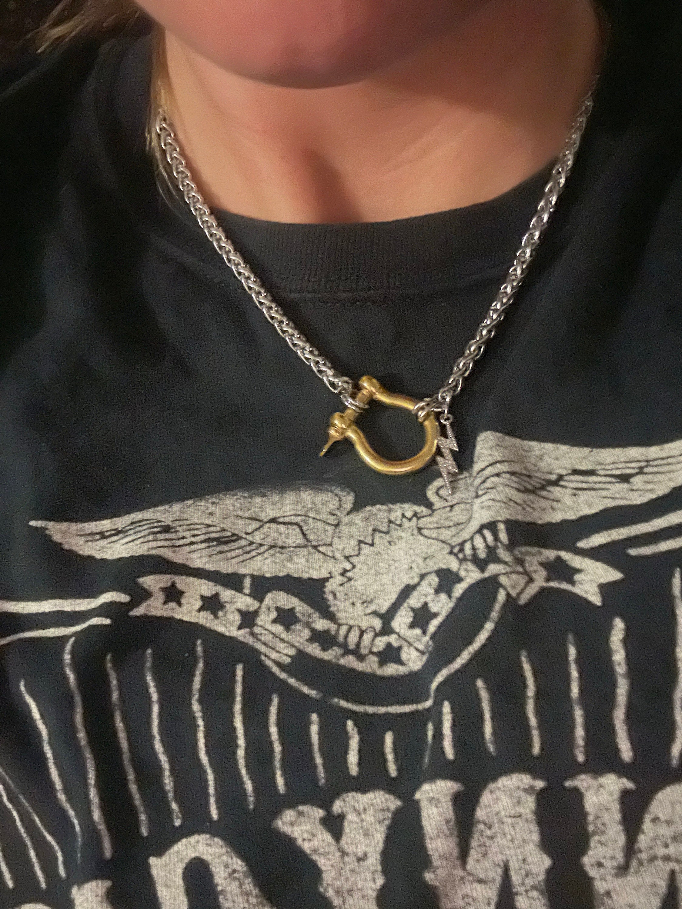 Horseshoe Shackle Stainless Steel Necklace - Chunky Choker Necklace - Bold Necklace - Punk Jewelry - Statement Piece - Carabiner Necklace