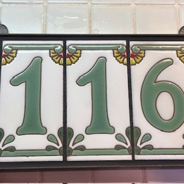 Green on White Dragonfly Tile House Numbers | Dragonfly End Caps ...