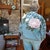Painted Jeans Oversize Jacket Chrysanthemum and Bird Floral Painting