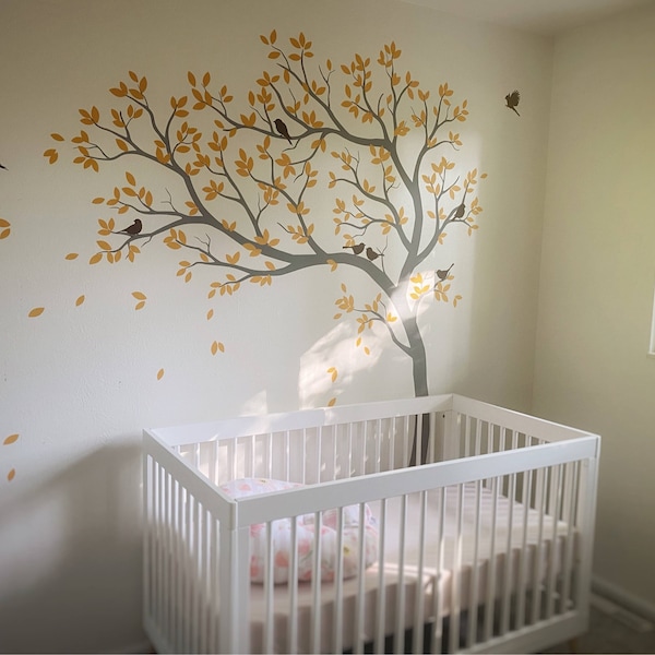 Wall Decal Large Tree Decals Huge Tree Decal Nursery With Birds White ...