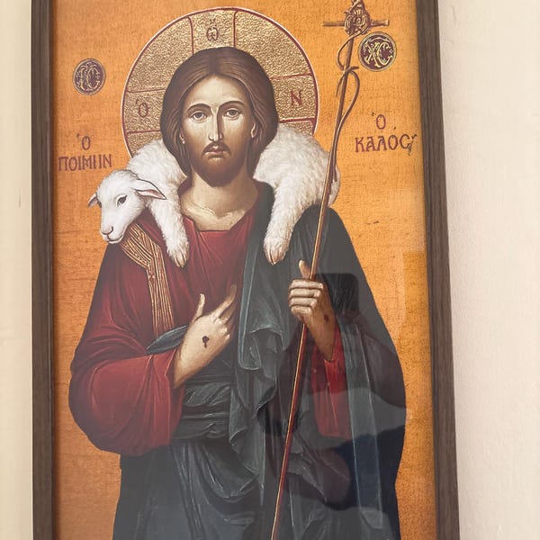 Customer photo of Jesus the Good Shepherd Orthodox Icon Print, Byzantine Devotional Gift, Holygraceart