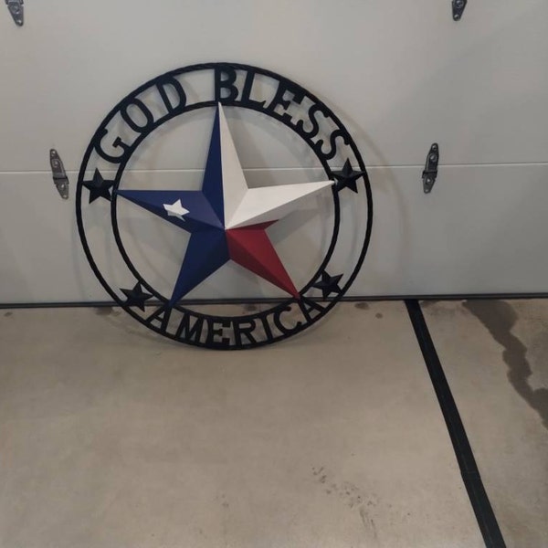 EH10195 GOD BLESS TEXAS BARN STAR METAL LONE STAR WESTERN HOME DECOR