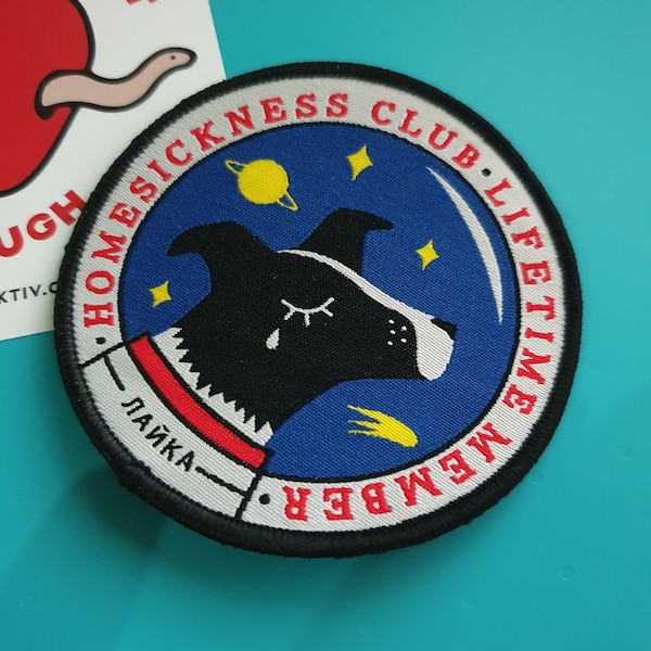 Layka Patch Space Dog Laika Iron-on Woven Patch - Homesickness Club Lifetime Member ...