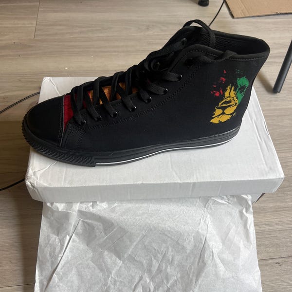 Reggae Rasta Print Pattern Black Sneaker Shoes For Men Women