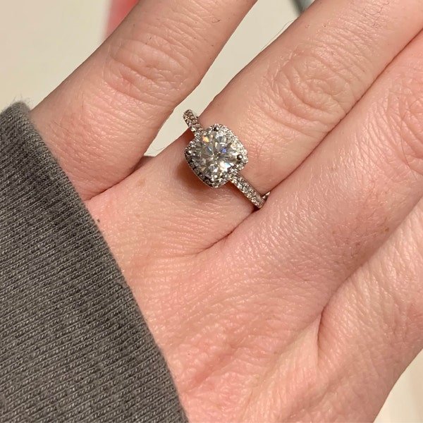 V3 Jewelry Sterling Silver with Moissanite and Genuine White Diamond Three Stone Ring