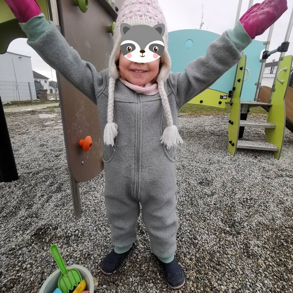 Lilakind Baby wollen walk overall eendelig met capuchon walkloden