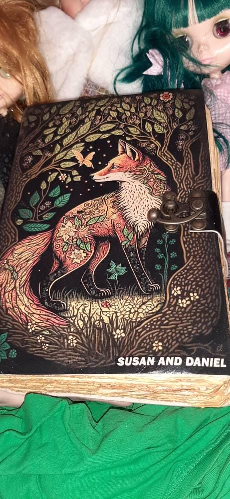 400 Page Large Fox Vintage Handmade leather Journal, Grimoire Fat journal Blank spell book of shadows Christmas Celestial Gifts For Him Her