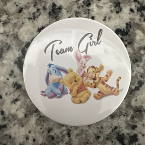Classic Winnie the Pooh Team Boy and Team Girl Buttons for Baby Gender Reveal