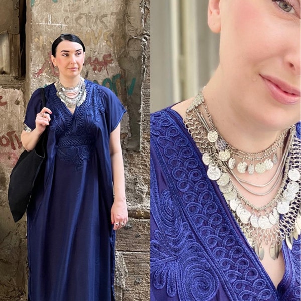 Royal Blue Gold Bali Kebaya Long Kaftan