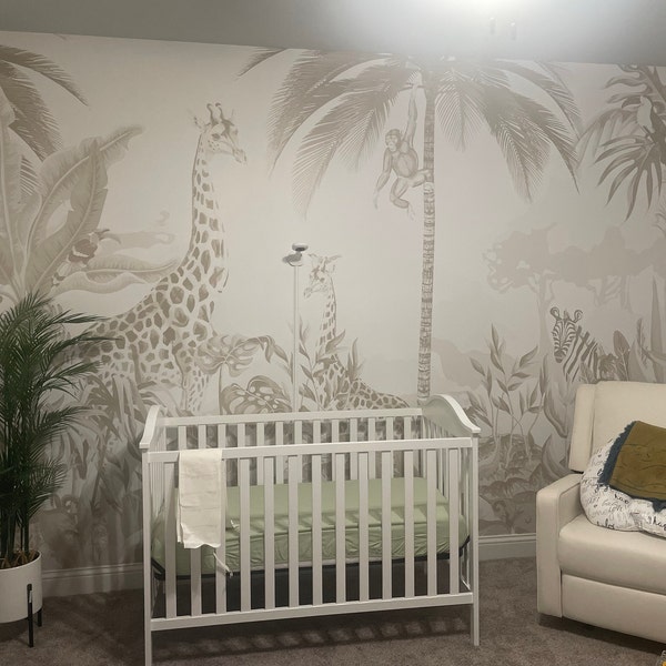 Kids Safari Jungle Animals Wallpaper , Peel and Stick Giraffe Nursery ...