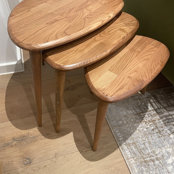 Nesting Coffee Table Set Oak Side Table Mid Century Modern Living Room ...