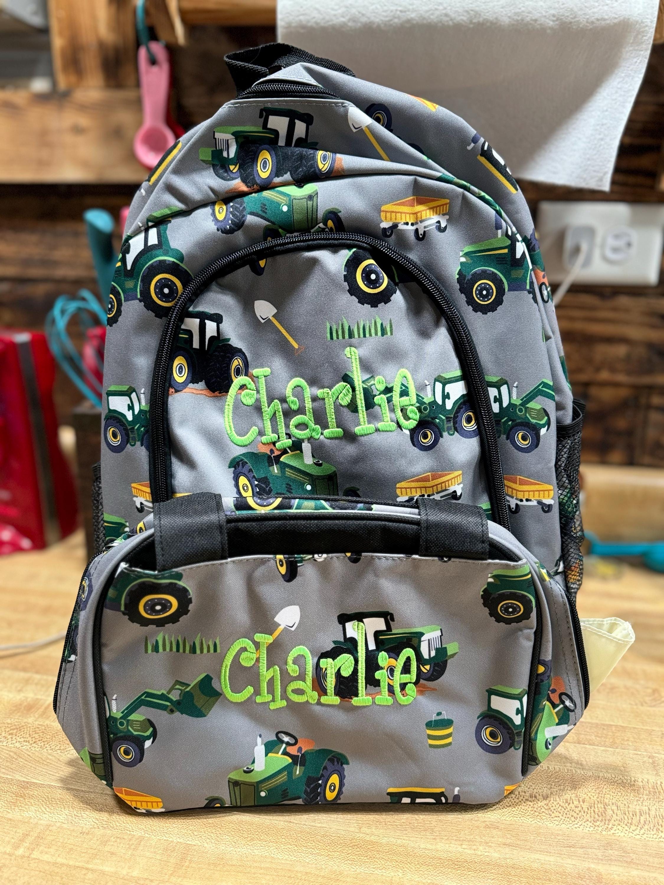 Personalize Large Green Tractor Backpack, personalized gift, Monogram backpack, backpack, kid farm backpack, boy backpack, monogram backpack