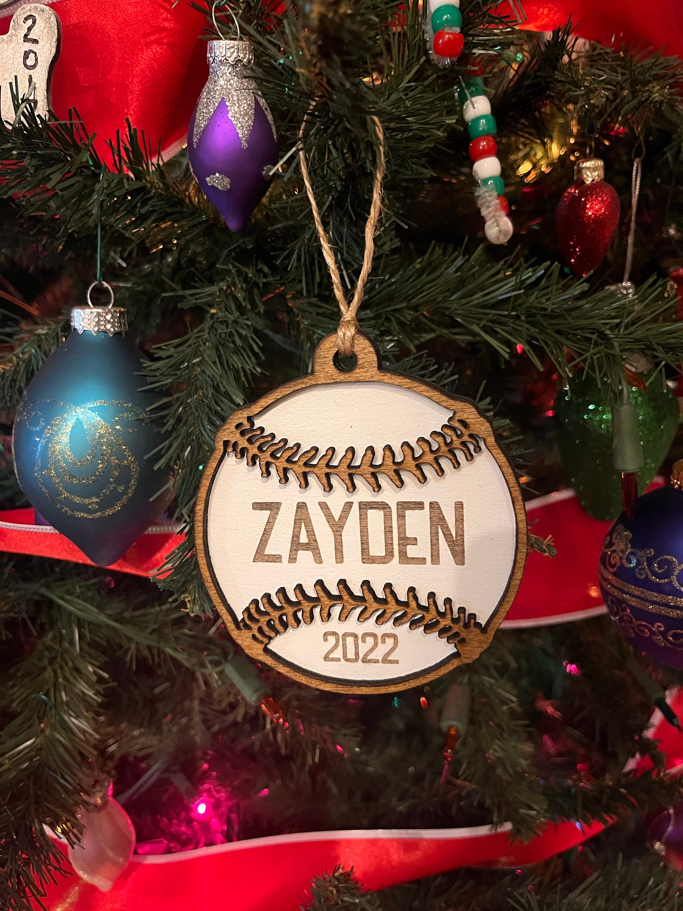 Baseball Ornament | Christmas | Laser Engraved | Gift Tags | Sports | Team |