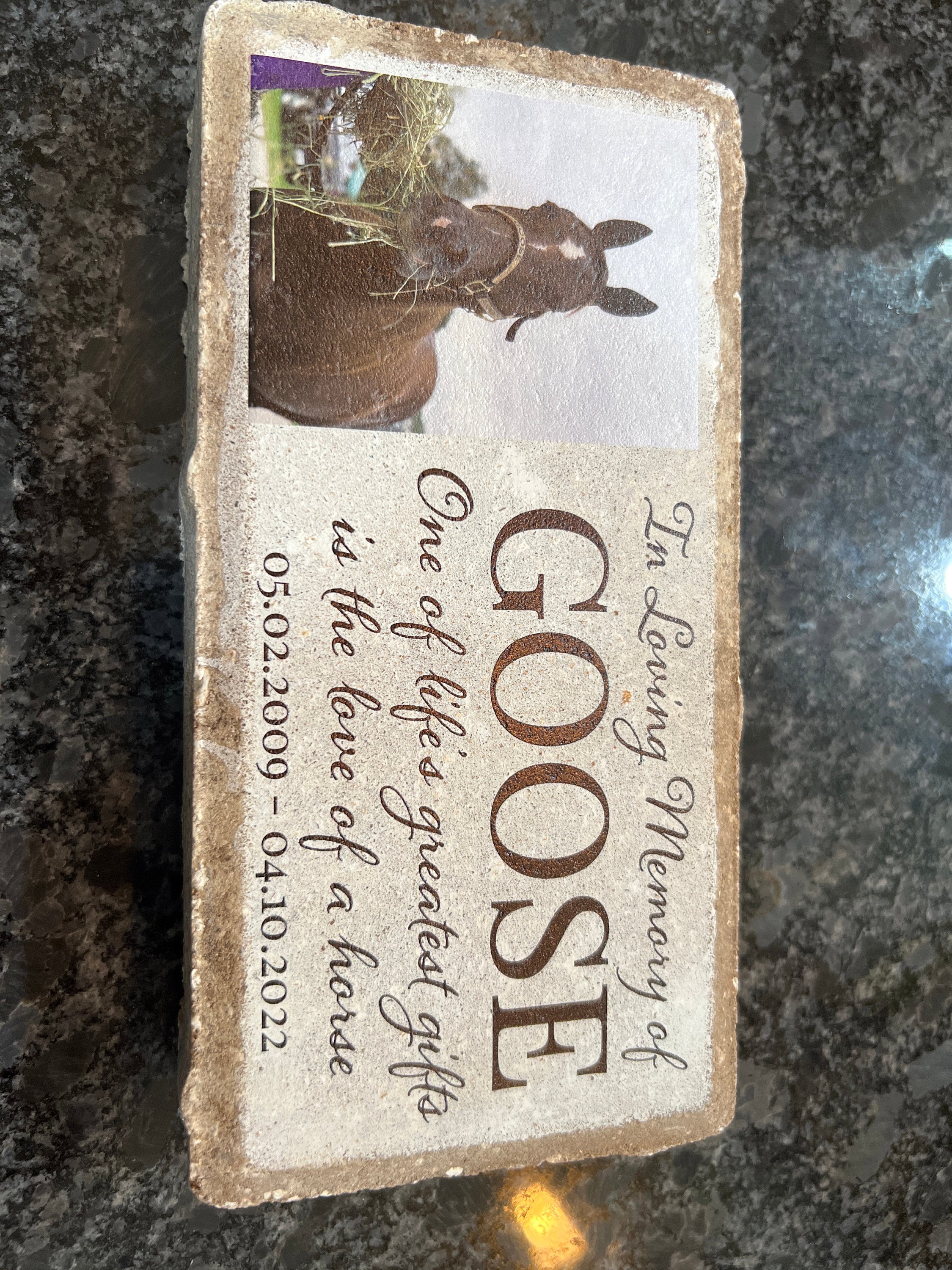 Personalized Horse Pony Memorial Stone. 8x4 Stone Brick. Burial Marker. Indoor/Outdoor Horse Memorial. Custom Horse Sympathy Gift.