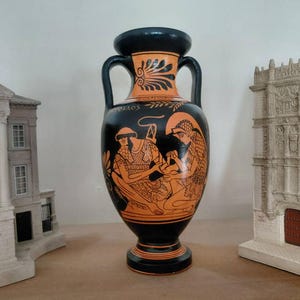 Ancient Greek Vase 22cm,red Figure Amphora,achilles With Patroclus