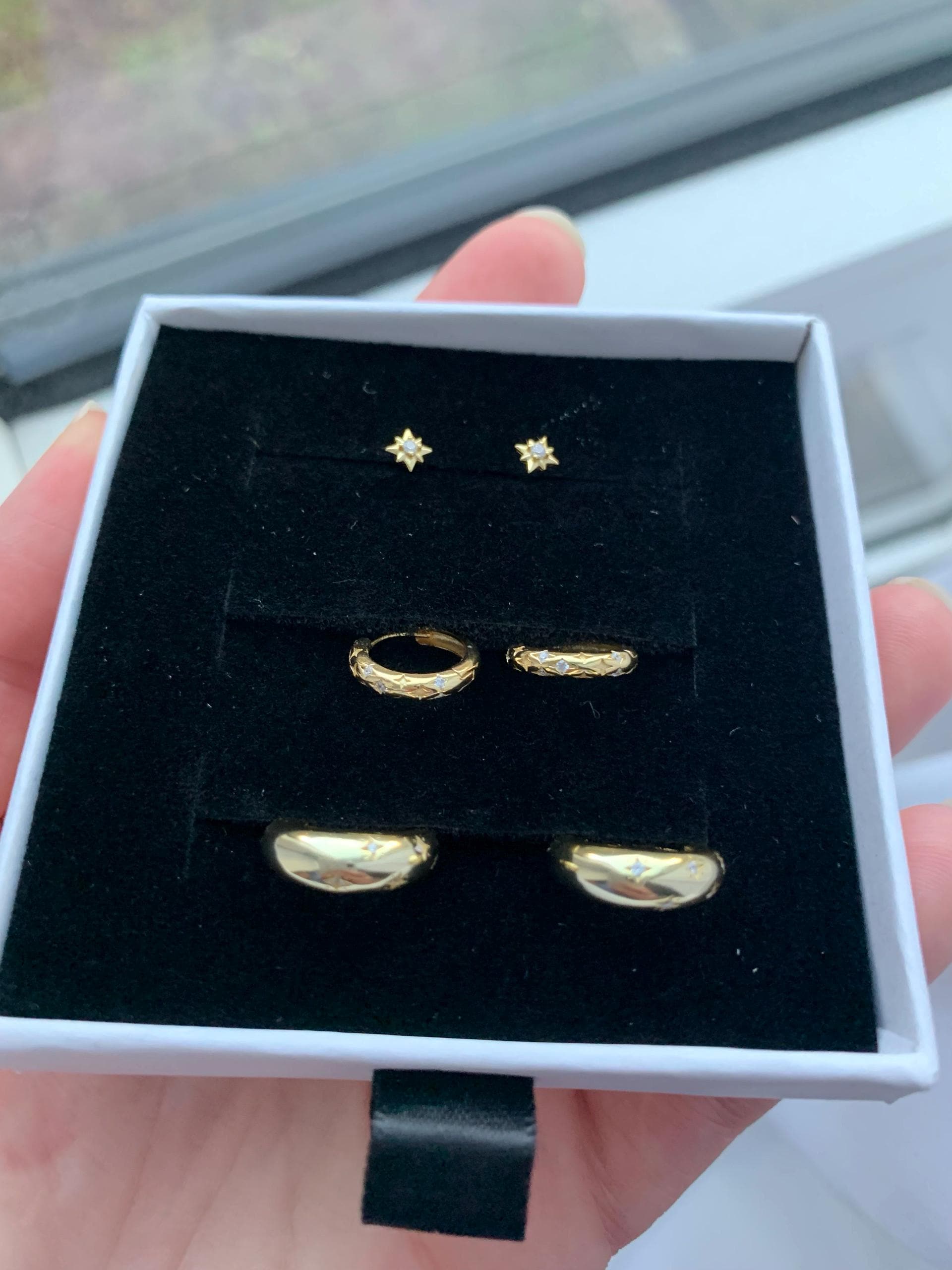 Starburst Hoop Earrings Stack Set • Gift For Her • 18K Gold Celestial Huggie Hoops Set • Sterling Silver Cosmic Star Earrings