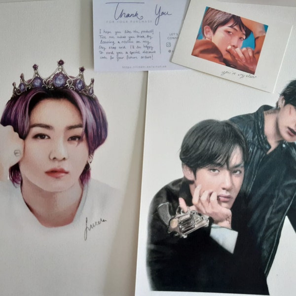 BTS Jungkook & Taehyung Colored Pencil Drawing : PRINT From Original ...