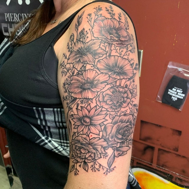 【DISCERNMENT】OT flower printing half sleeve floral-sleeve-done-by-jeff-