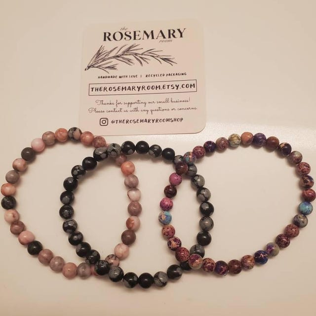 Pink Zebra Jasper Beaded Bracelet Energy Crystal Jewelry for