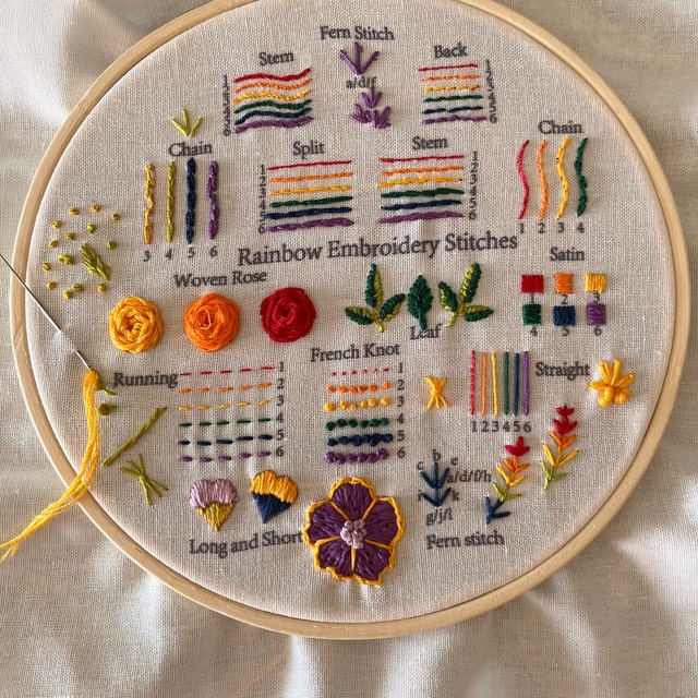 Rainbow Beginner Kit-hand Embroidery Stitch Sampler-embroidery Starter Kit- embroidery Beginner Kit-embroidery Pattern-birthday Gift-handmade 