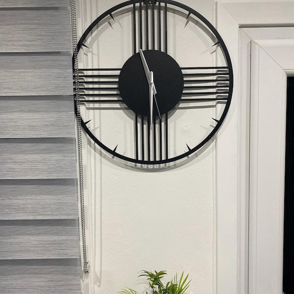 Large Metal Wall Clock Sleek and Stylish Black Wall Clock Geometric ...