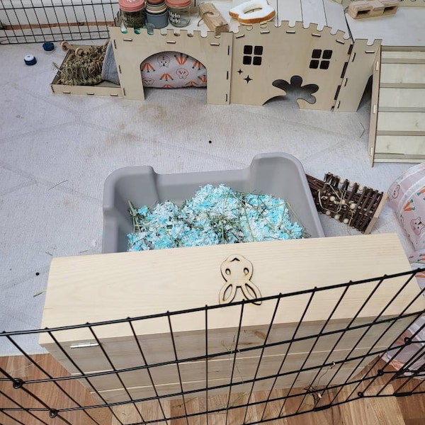 Hop Box Double Entry Rabbit Hay Feeder & Litter Box Combo | Wooden ...
