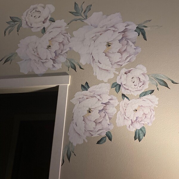 Watercolor Peony Wall Sticker, White Floral Decal, Peel and Stick - Etsy