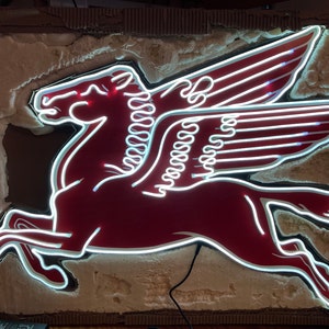 Mobil Pegasus Neon Sign | Vintage Garage Decor, Aluminum Gas