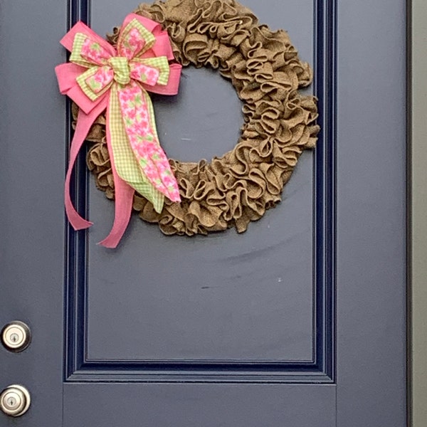 Pink Floral Green Gingham Spring Wreath Bow - Spring Wreath Bow, Easter ...