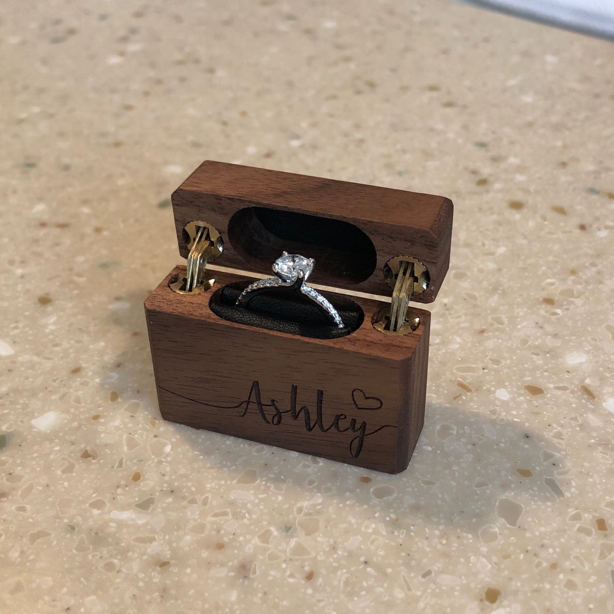 Personalized Slim Engagement Ring Box Double Hinge Engraved