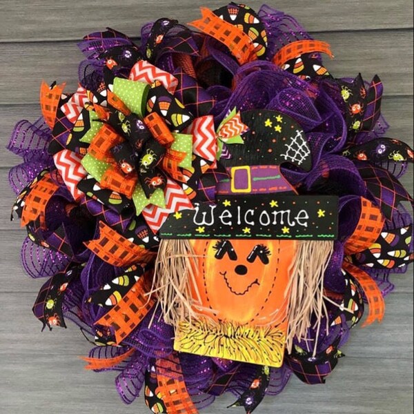 PUMPKIN Witch Hat HALLOWEEN SIGN Fall Jack-o-lantern Wall Art Door Wood ...