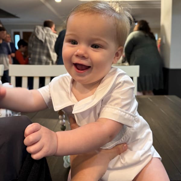Magnolia Baby Girls Blessed Pink Smocked Cross Bubble