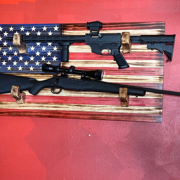 36x20 Rustic American Flag Double Gun Rack. Double Gun Bow Rack. - Etsy