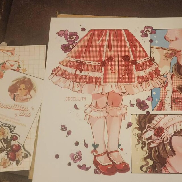 Lolita Snaps Art Print – Gingham, Roses, Tea, Kawaii (20cm X 20cm