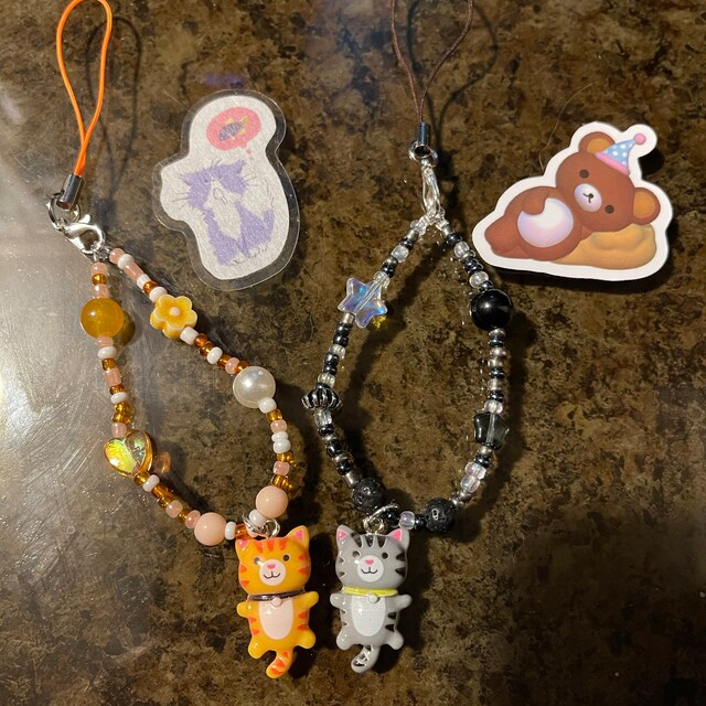 CATさま専用Phone Strap by Aurélie Mathigot Cat Phone Charm | Phone Charm Strap | Cute Beaded Phone