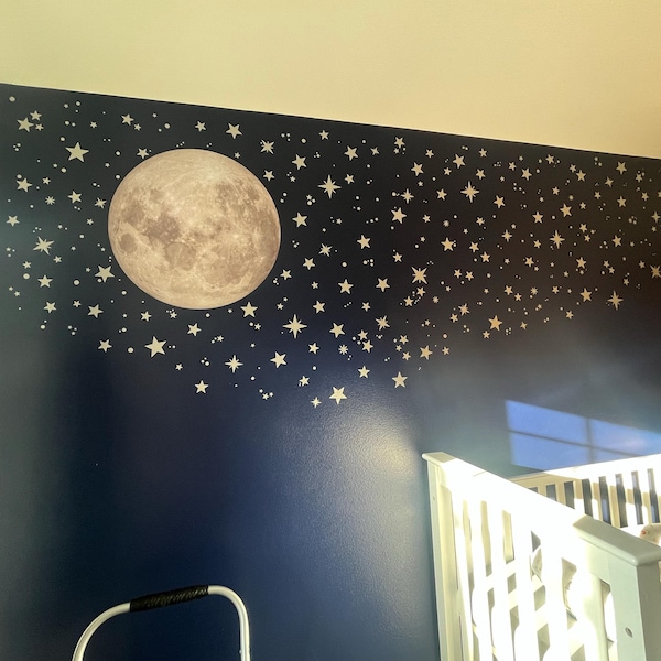 Moon and Stars Wall Decal Sticker - Moon Wall Stickers - Peel and Stick ...